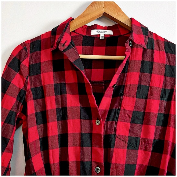 Madewell Flannel Tie-Front Shirt in Buffalo Check XXS - Picture 6 of 12